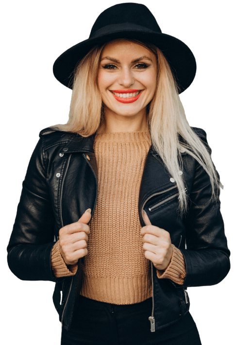 Young woman in black hat